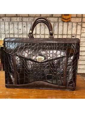 Jackson Brown Faux Pebbled Leather Laptop Document Accordion Briefcase Bag